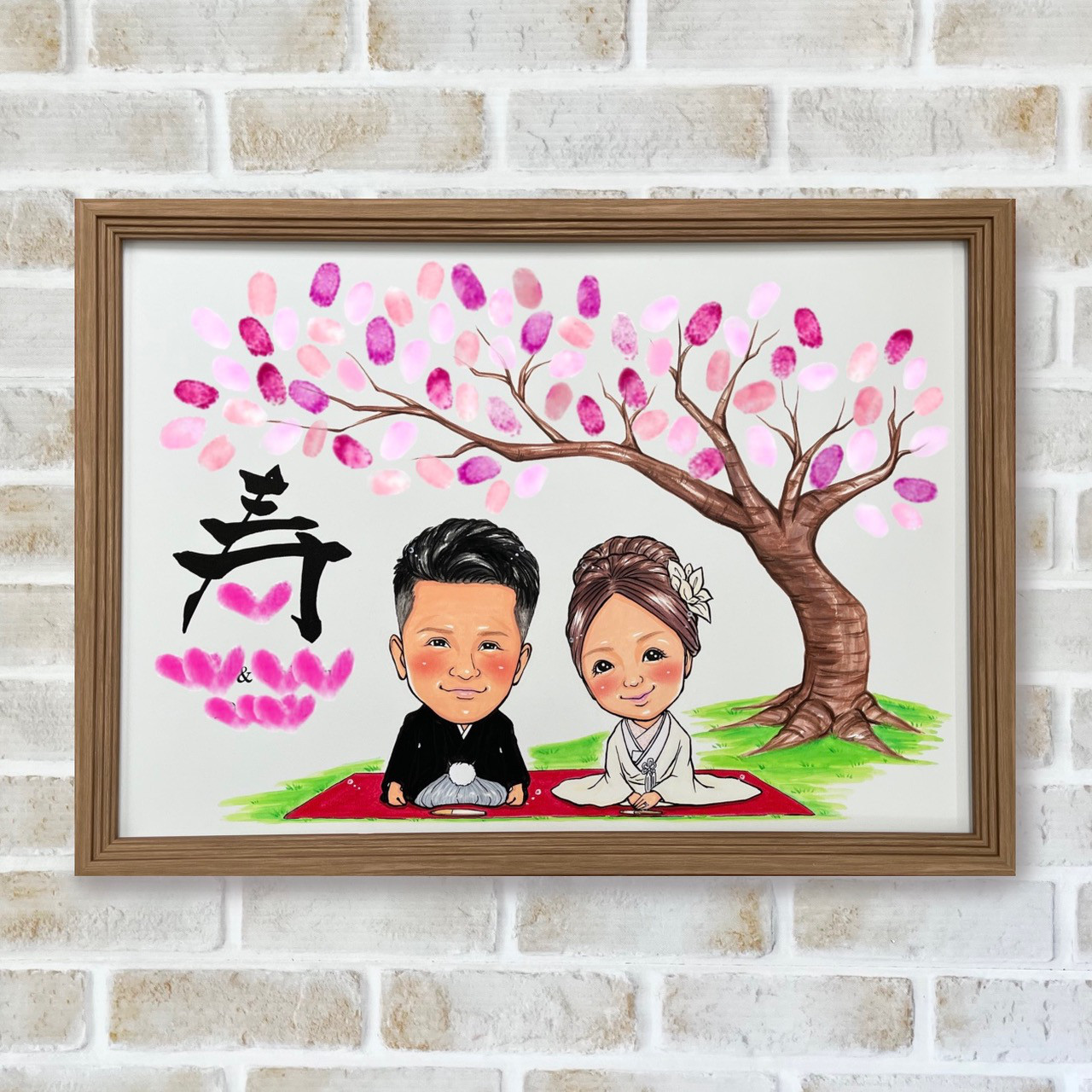 送料無料！フレーム付き★似顔絵ウェディングツリー☆スタンプツリー☆結婚証明証