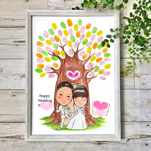 似顔絵結婚式のウェルカムボード・ウェディングツリー 似顔絵ウェディングツリー。ゲストと一緒につくる結婚証明書