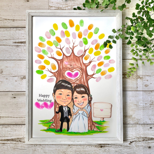似顔絵結婚式のウェルカムボード・ウェディングツリー 送料無料！フレーム付き☆似顔絵ウェディングツリー☆スタンプ