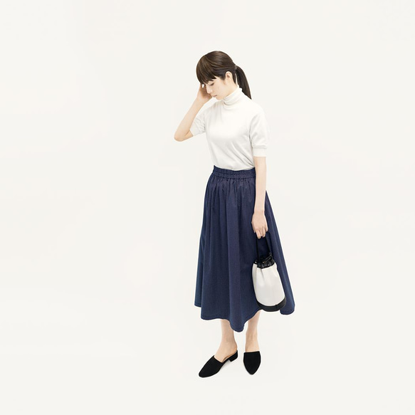 ★残1枚★販売終了SALE★30%OFF★ 大人ピンドット 紺 白 ロングスカート 綿 ●STELLA-NAVY● 5枚目の画像