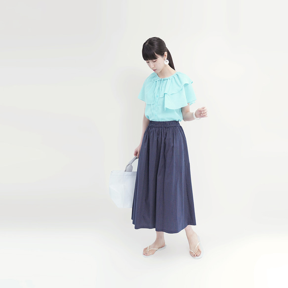 ★残1枚★販売終了SALE★30%OFF★ 大人ピンドット 紺 白 ロングスカート 綿 ●STELLA-NAVY● 10枚目の画像