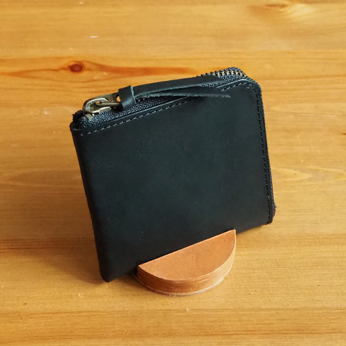 イタリアンレザー トスカーナ L字ファスナー ミニ財布 (ブラック