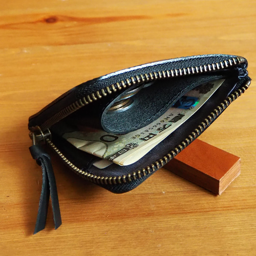 イタリアンレザー トスカーナ L字ファスナー ミニ財布 (ブラック