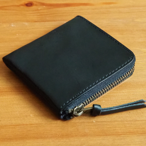 イタリアンレザー トスカーナ L字ファスナー ミニ財布 (ブラック