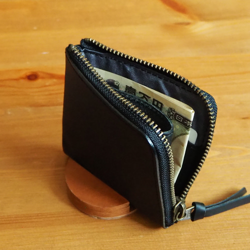 イタリアンレザー トスカーナ L字ファスナー ミニ財布 (ブラック