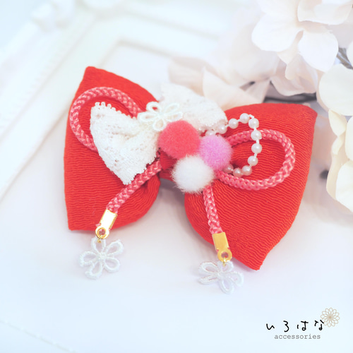 和風リボンの髪飾り 七五三 ひな祭り 赤/濃桃色/薄桃色 SS 雑貨