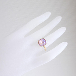 薰衣草喜悅｜門丸方形切割高品質水晶戒指｜粉紫色櫻花 第4張的照片