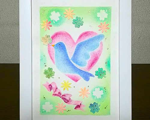 blue bird  ハンドメイドパステル画　絵画アート原画 b3a47cc74c38e5034aec94e9db8547