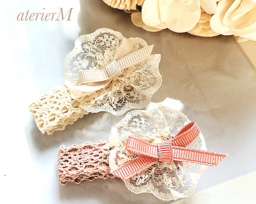 2個セット♪滑り止めつきトーションレースとリボンのヘアクリップ
