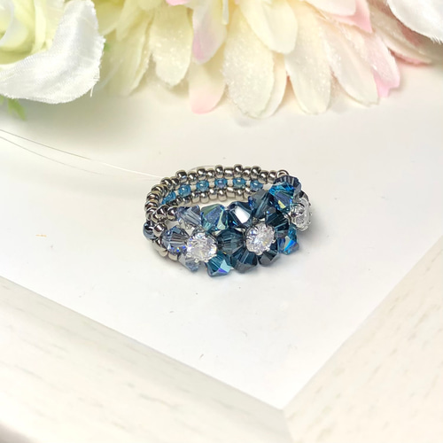 再販》小花のリング〜モンタナ ブルー〜【キュービックジルコニアと  