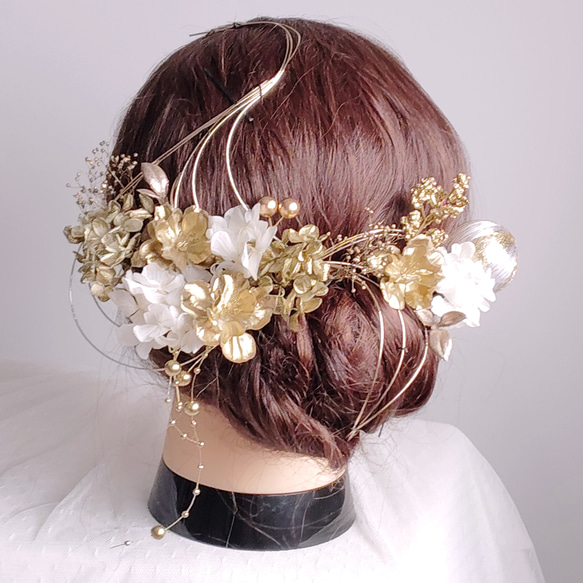 金桜とパールシャワーの成人式髪飾り ヘアアクセ ヘアアクセサリー
