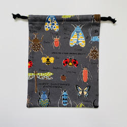 昆虫柄☆こどもエプロン100〜110サイズ、三角巾、巾着の3点セット 8枚目の画像