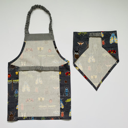 昆虫柄☆こどもエプロン100〜110サイズ、三角巾、巾着の3点セット 3枚目の画像