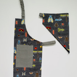 昆虫柄☆こどもエプロン100〜110サイズ、三角巾、巾着の3点セット 2枚目の画像