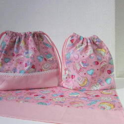 なつ③ 花柄ピンク＆パープル 上靴袋 お弁当袋 コップ袋 ランチョンマット なつ③ 花柄ピンク＆パープル 上靴袋 お弁当袋 コップ袋 ランチョン