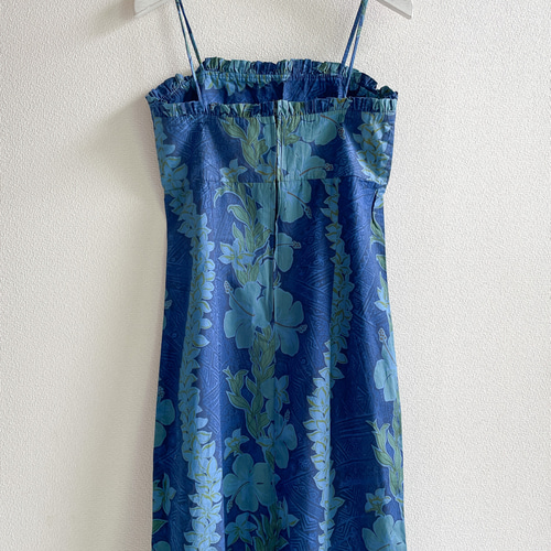 送料無料 藍染ハイビスカス柄ワンピース ロイヤルハワイアン