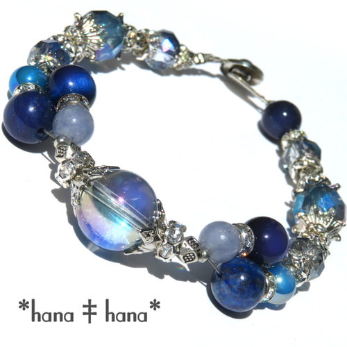 煌めくブルー**‡天然石ブレスレット1459 ブレスレット *hana