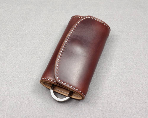 オーダー品　キーケース　ホーウィン　クロムエクセル　バーガンディ カードも入るキーケース 6連 クロムエクセル/ヌメ革 バーガンディ