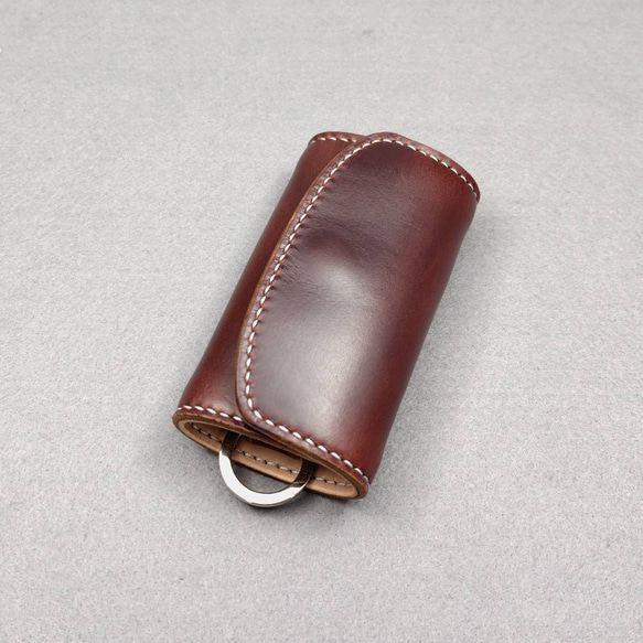 カードも入るキーケース 6連 クロムエクセル/ヌメ革 バーガンディ