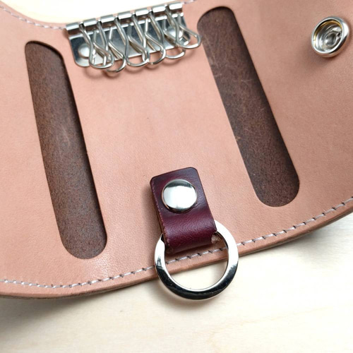 カードも入るキーケース 6連 クロムエクセル/ヌメ革 バーガンディ