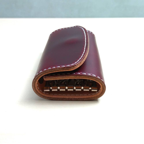 カードも入るキーケース 6連 クロムエクセル/ヌメ革 バーガンディ