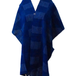 スカーフNo.233 *夏日老街風情*日本傳統工法織紋幾何格紋寶藍色純棉銀色金魚圍巾 披肩 第6張的照片