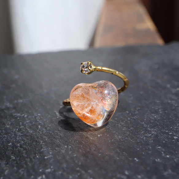 Kirakira♦︎橙色日光石♦︎心叉戒指天然石 第3張的照片