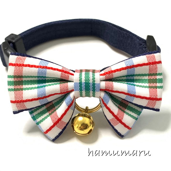 春チェック蝶々リボンの首輪 猫首輪 リード・首輪 *hamumaru* 通販  