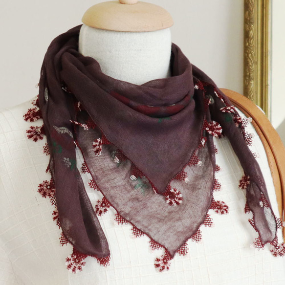 [OUTLET Made in Cappadocia] OYA needlelace scarf Burgandy 第2張的照片