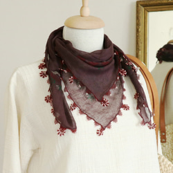 [OUTLET Made in Cappadocia] OYA needlelace scarf Burgandy 第3張的照片