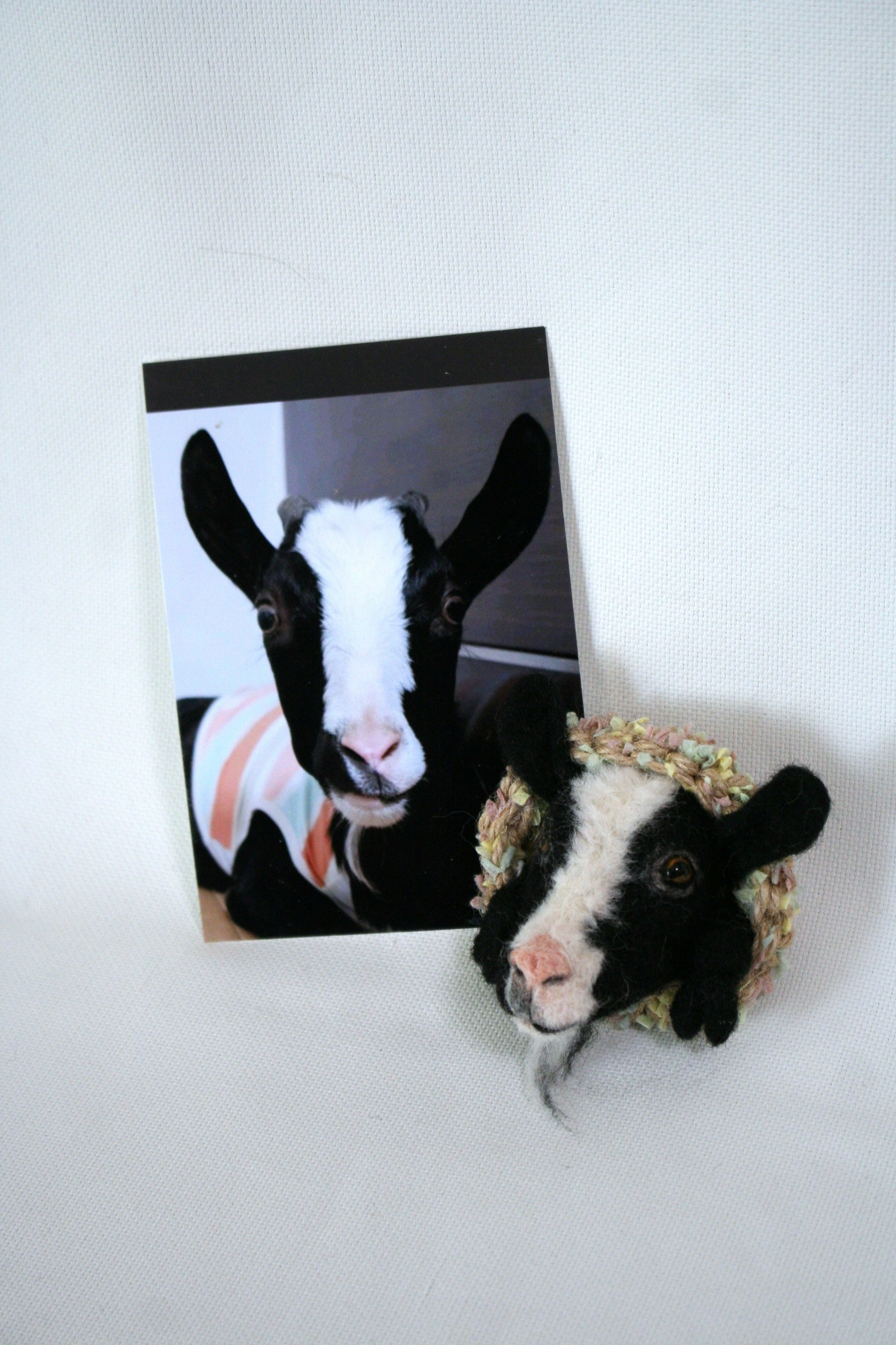 羊毛フェルト講師が作る【かご入りうちの子】ブローチキーホルダー《送料無料》ヤギ　犬　猫　うさぎ　オーダーメイド