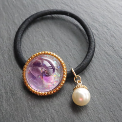 紫水晶樹脂+金珠【石感】全息髮膠黑色天然石寶石 第3張的照片