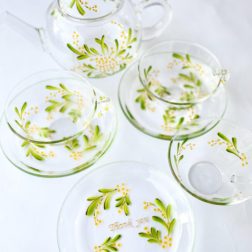 予約販売】特集掲載【花咲くティーセット・ミモザ】ハリオの名入れ