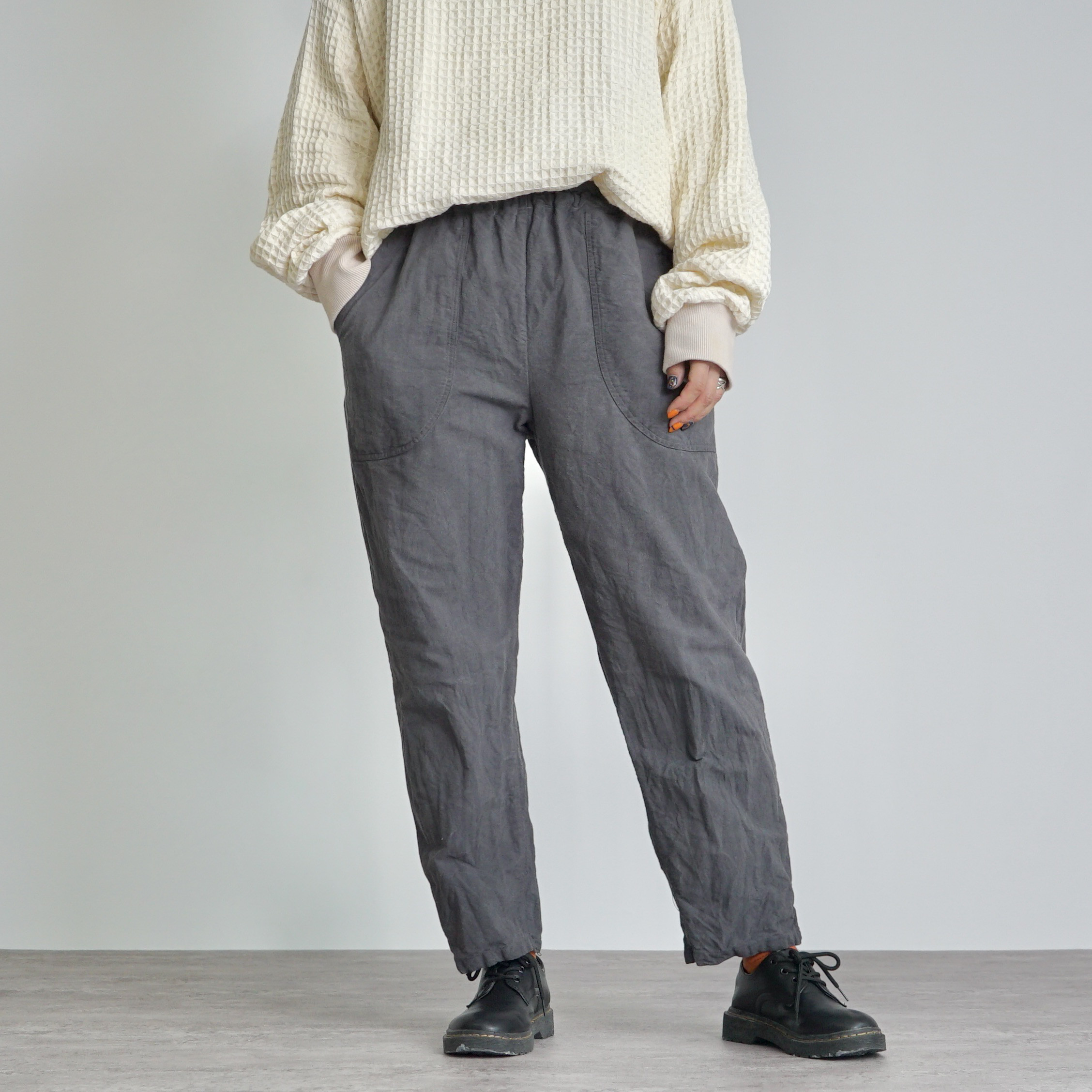 スッキリサルエルパンツ/グレー/三河織物