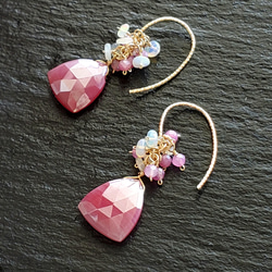 天然石~櫻桃粉紅~粉紅月光石14kgf 耳環/耳環 第3張的照片