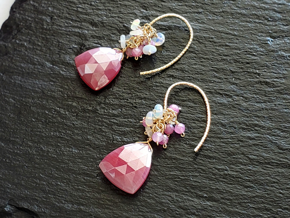天然石~櫻桃粉紅~粉紅月光石14kgf 耳環/耳環 第3張的照片