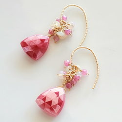 天然石~櫻桃粉紅~粉紅月光石14kgf 耳環/耳環 第2張的照片
