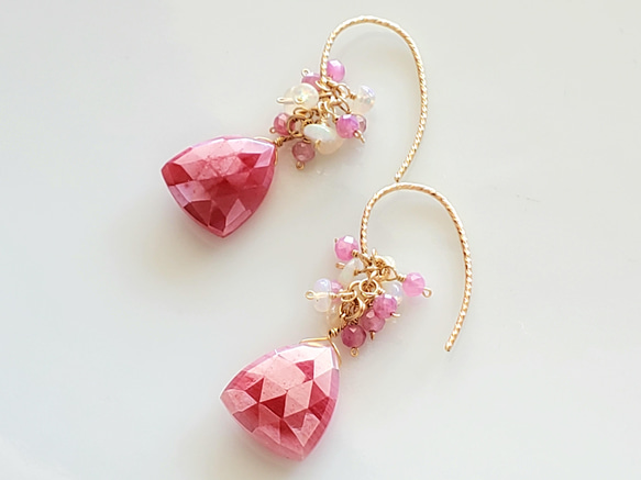 天然石~櫻桃粉紅~粉紅月光石14kgf 耳環/耳環 第2張的照片