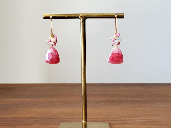 天然石~櫻桃粉紅~粉紅月光石14kgf 耳環/耳環 第4張的照片
