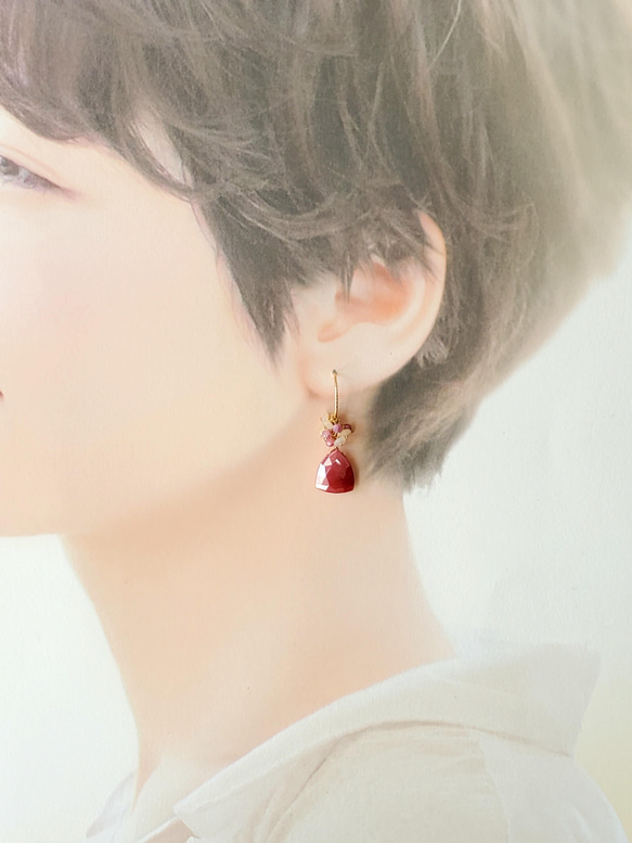 天然石~櫻桃粉紅~粉紅月光石14kgf 耳環/耳環 第6張的照片