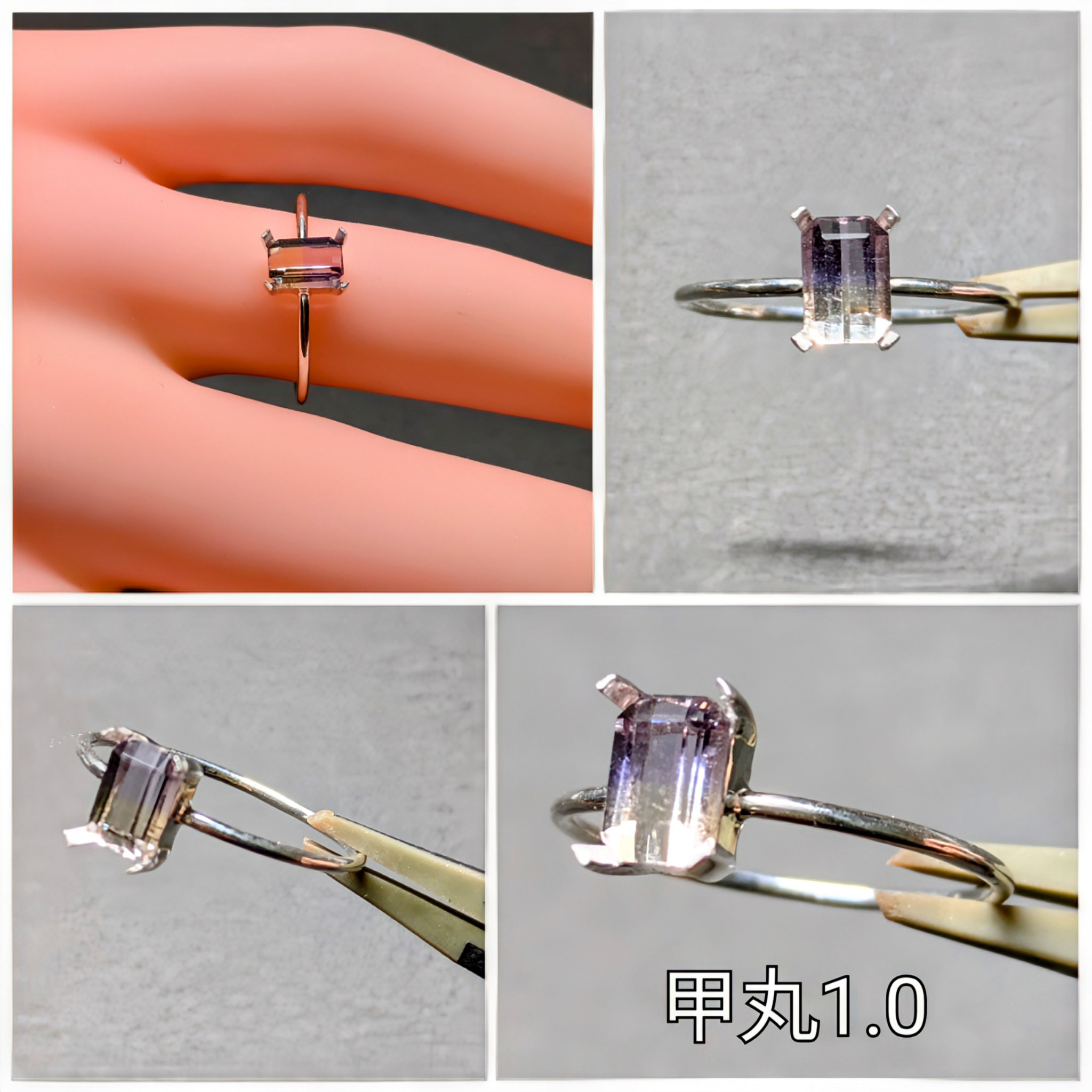 アメトリン　リング　アームデザイン変更可　オクタゴン　手彫り　天然石　誕生石　金属アレルギー対応　ミルグレイン　唐草