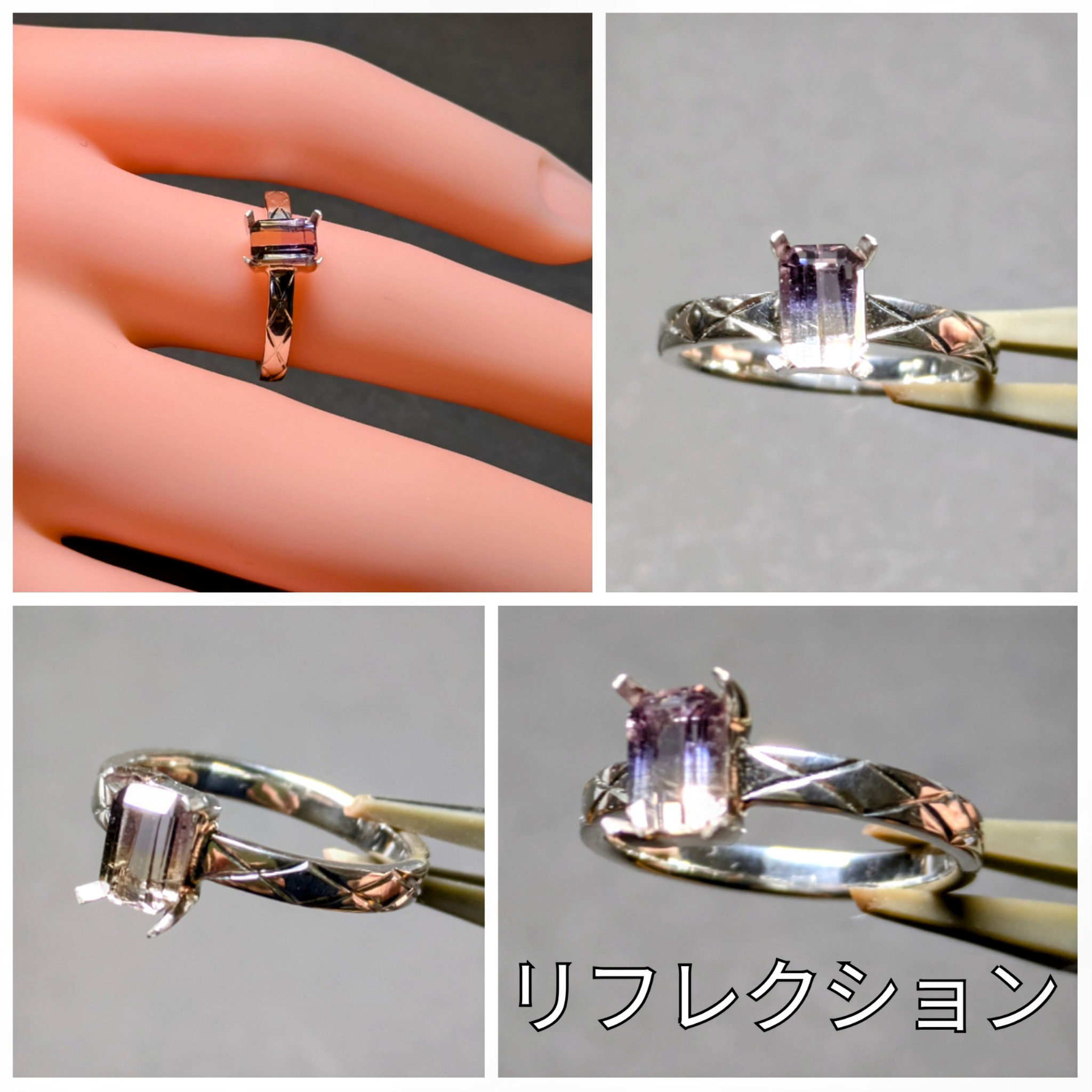 アメトリン　リング　アームデザイン変更可　オクタゴン　手彫り　天然石　誕生石　金属アレルギー対応　ミルグレイン　唐草