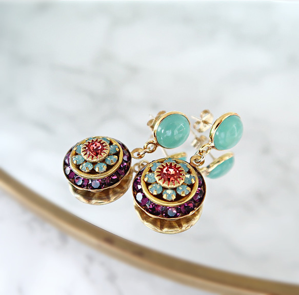 【再販日程未定】14KGF/ AQUA CHALCEDONY VINTAGE PURPLE GLASS EARRINGS 7枚目の画像