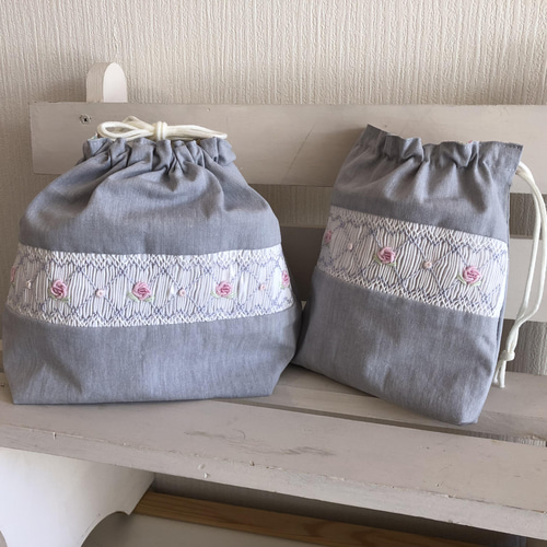 スモッキング刺繍お弁当袋：受注制作 弁当袋 atelierpivoine