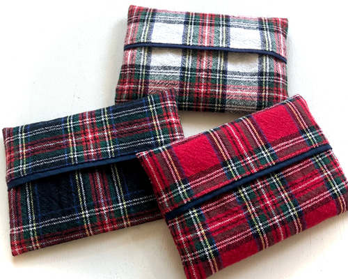 チェックのポケットティッシュケース(ネイビーライン) その他ケース