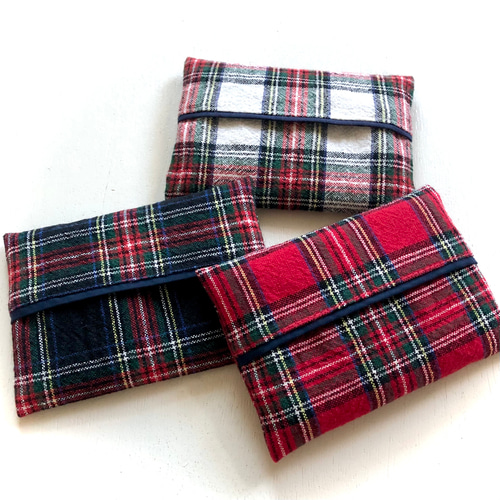 チェックのポケットティッシュケース(ネイビーライン) その他ケース