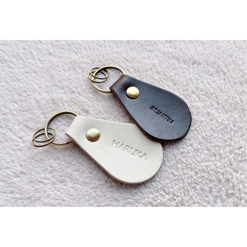 栃木レザー＊打刻印 しずく型キーリング 席札 プチギフト ネームタグ