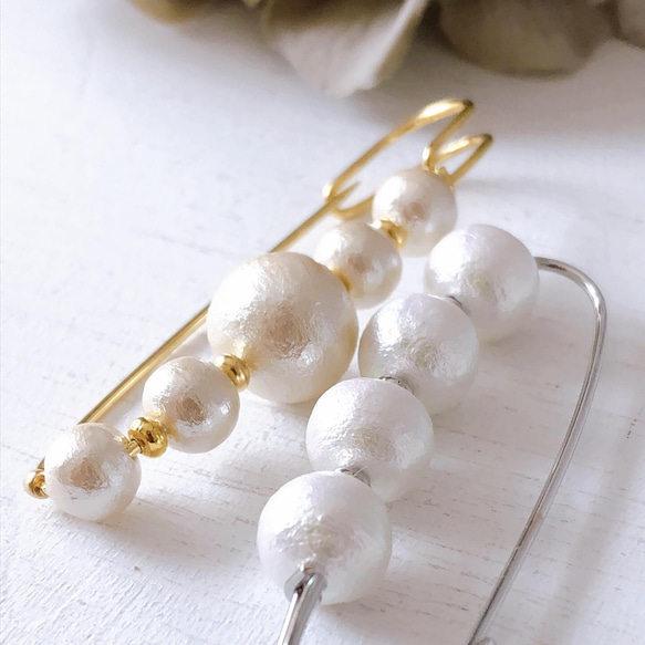 豐富的白色棉質珍珠胸針，長度約 5 厘米，珍珠 8 毫米 第19張的照片