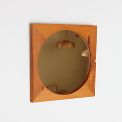 木製 鏡「四角に丸」桜材17　ミラー 1枚目の画像