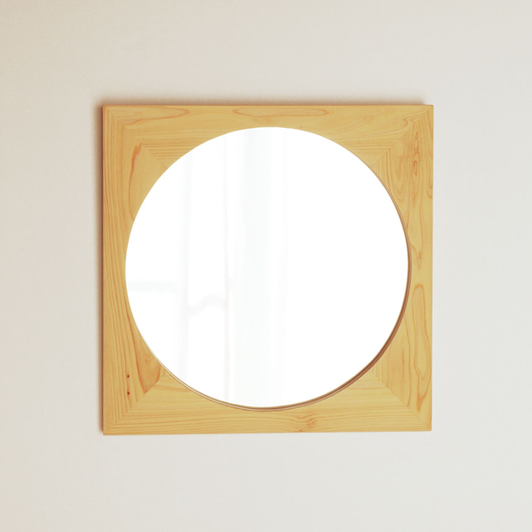 木製 鏡「四角に丸」ヒノキ材9　ミラー 2枚目の画像